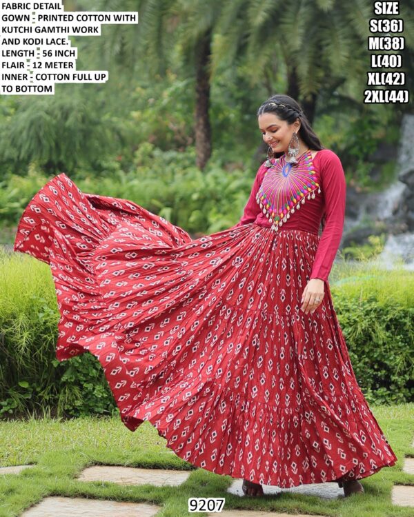 Presenting New Navratri Special Printed With Kutchi Gamthi Work Cotton Gown