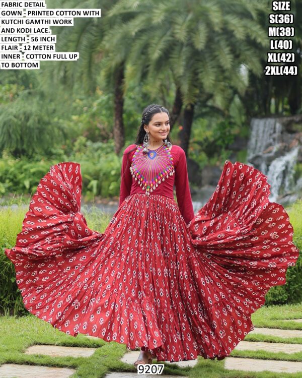 Presenting New Navratri Special Printed With Kutchi Gamthi Work Cotton Gown