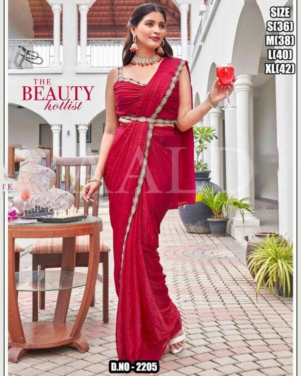 Enthralling Red Colour Cocktail Partywear Saree With Matching Blouse