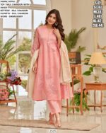 Women's Embroidered Mul Chanderi Readymade Kurti Set With Dupatta