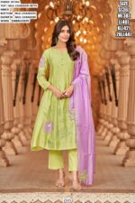 Women's Embroidered Mul Chanderi Readymade Kurti Set With Dupatta