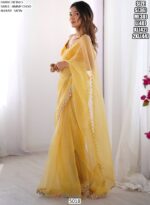 Light Yellow Colour Jimmy Choo Party Wear Lace Work Saree With Blouse