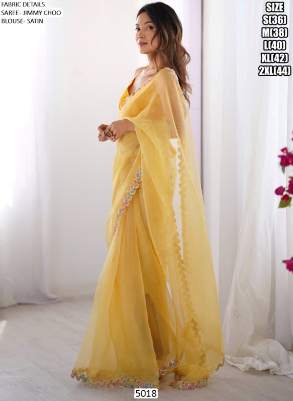 Light Yellow Colour Jimmy Choo Party Wear Lace Work Saree With Blouse