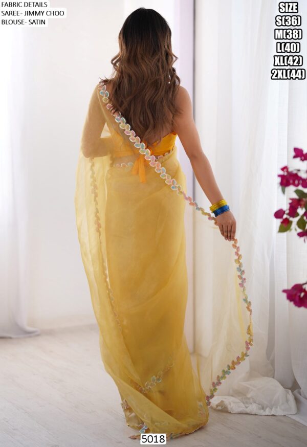 Light Yellow Colour Jimmy Choo Party Wear Lace Work Saree With Blouse