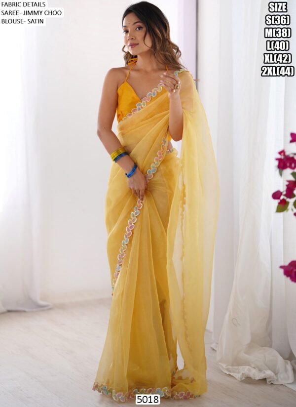 Light Yellow Colour Jimmy Choo Party Wear Lace Work Saree With Blouse