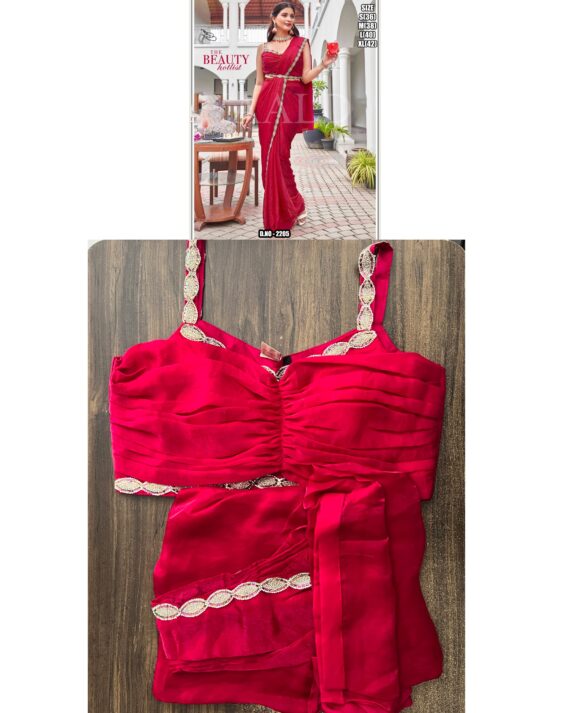 Enthralling Red Colour Cocktail Partywear Saree With Matching Blouse