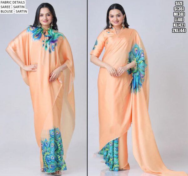 Brush And Drape: Ready To Wear Freehand Satin Silk Digital Printed Sarees