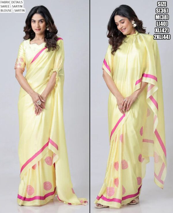 Brush And Drape: Ready To Wear Freehand Satin Silk Digital Printed Sarees