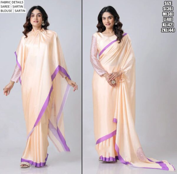 Brush And Drape: Ready To Wear Freehand Satin Silk Digital Printed Sarees