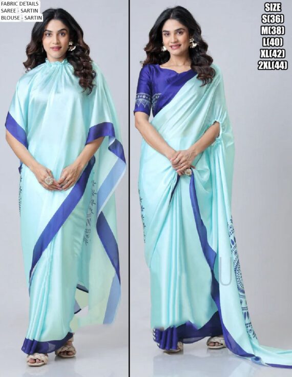 Brush And Drape: Ready To Wear Freehand Satin Silk Digital Printed Sarees
