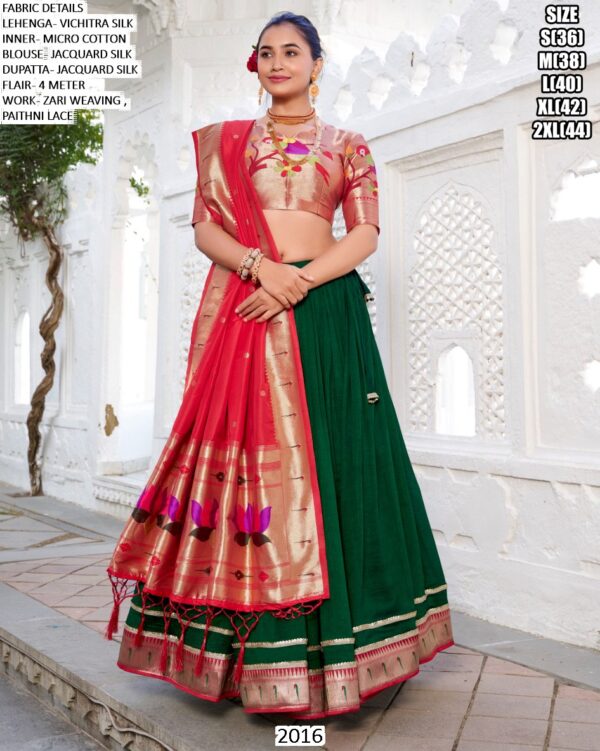 Buy Beautiful Green Vichitra Silk Paithani Worked Lehenga Choli - Ethnicrang
