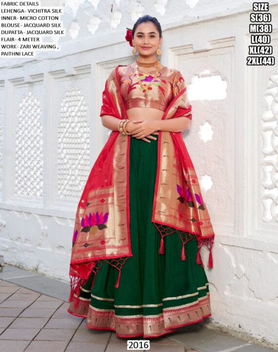 Buy Beautiful Green Vichitra Silk Paithani Worked Lehenga Choli - Ethnicrang