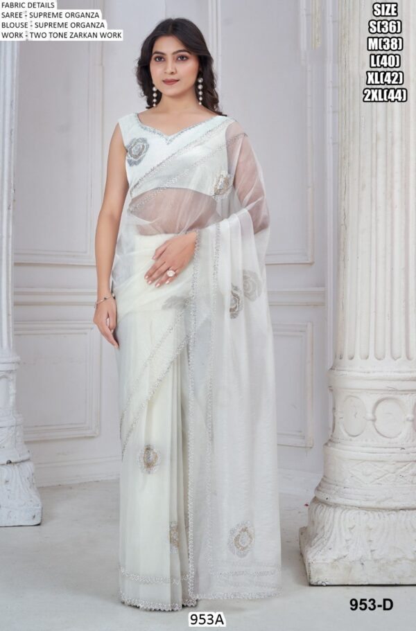 Supreme Organza With Hand Work Two Tone Zarkan Work Saree With Blouse