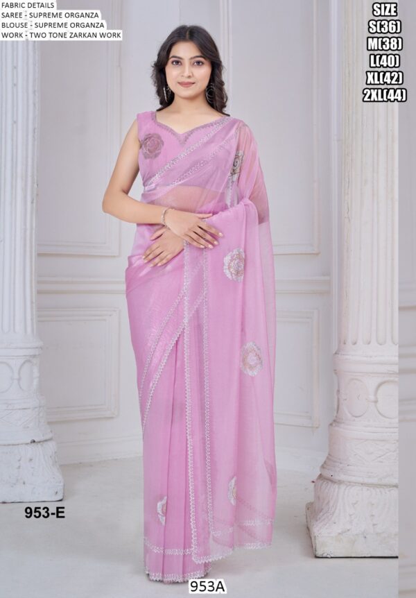 Supreme Organza With Hand Work Two Tone Zarkan Work Saree With Blouse