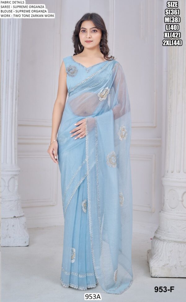 Supreme Organza With Hand Work Two Tone Zarkan Work Saree With Blouse