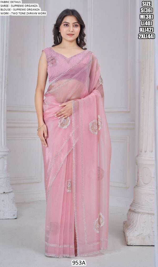 Supreme Organza With Hand Work Two Tone Zarkan Work Saree With Blouse