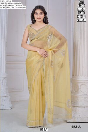 Supreme Organza With Hand Work Two Tone Zarkan Work Saree With Blouse