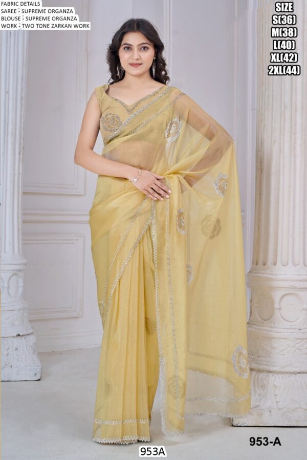 Supreme Organza With Hand Work Two Tone Zarkan Work Saree With Blouse