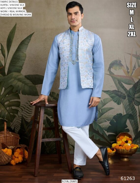 New Exclusive Festive And Party Look Men's Wear Viscose Silk Koti And Kurta Sets