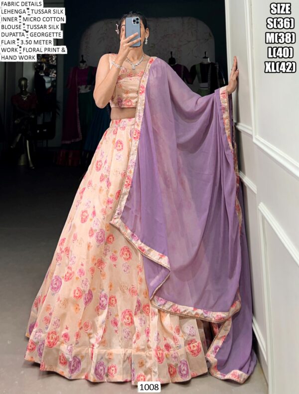 Flourish In Florals: Transform Your Ethnic Look With Our Tussar Silk Printed Lehenga Choli