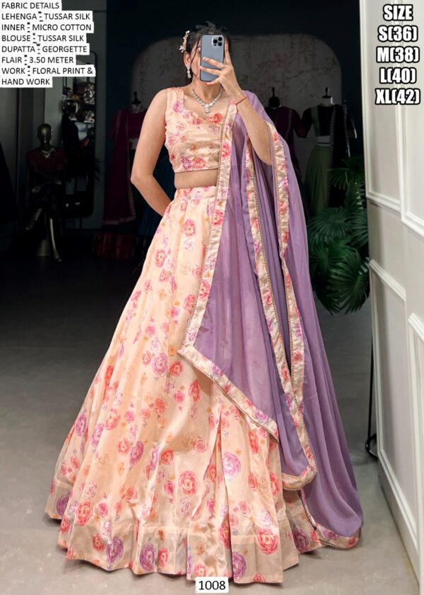 Flourish In Florals: Transform Your Ethnic Look With Our Tussar Silk Printed Lehenga Choli