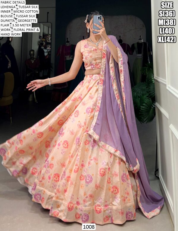 Flourish In Florals: Transform Your Ethnic Look With Our Tussar Silk Printed Lehenga Choli