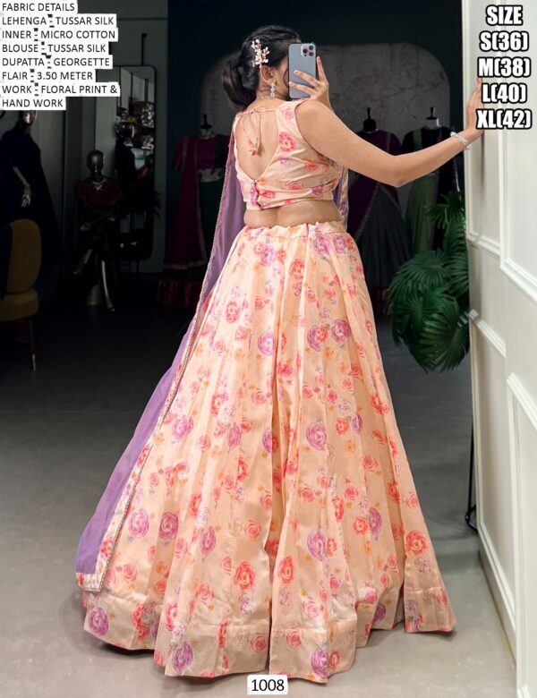 Flourish In Florals: Transform Your Ethnic Look With Our Tussar Silk Printed Lehenga Choli