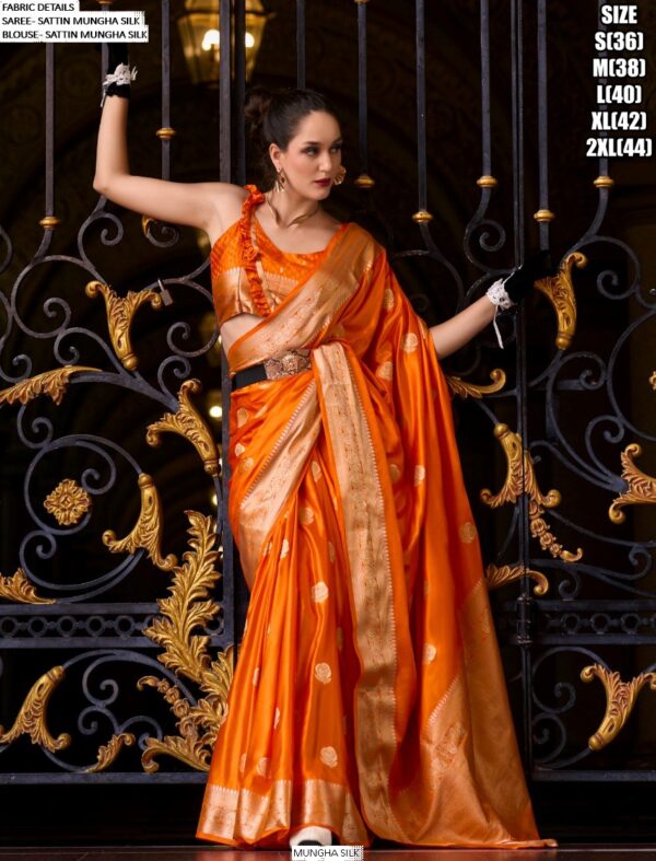 Feel Luxury In Every Occasions With Our Satin Mungha Silk Designer Woven Sarees