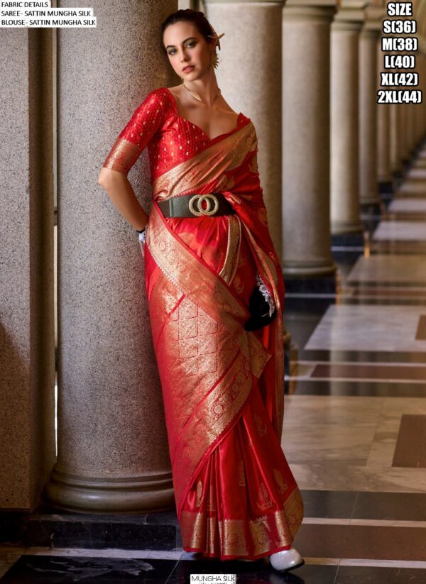 Feel Luxury In Every Occasions With Our Satin Mungha Silk Designer Woven Sarees