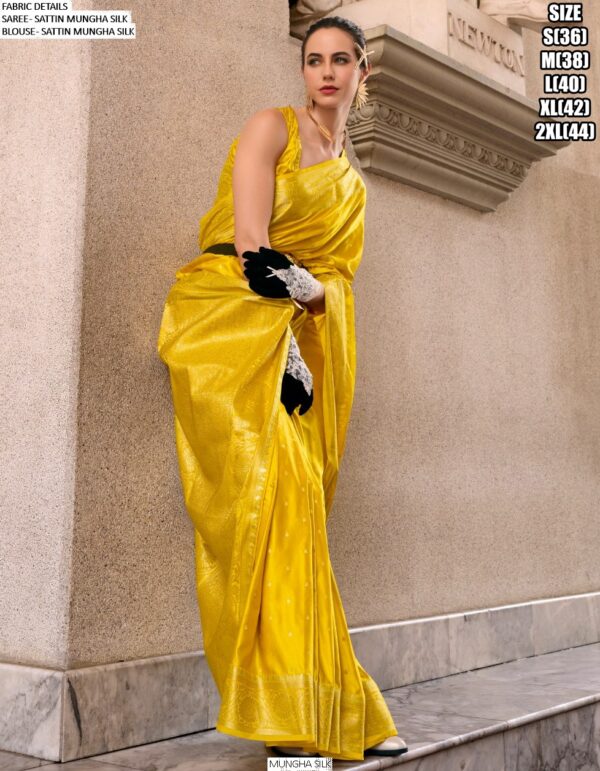 Feel Luxury In Every Occasions With Our Satin Mungha Silk Designer Woven Sarees