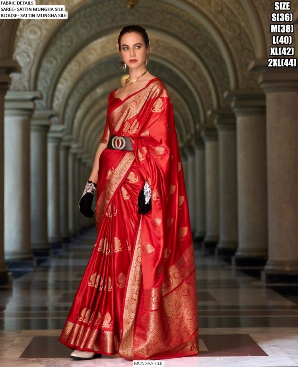 Feel Luxury In Every Occasions With Our Satin Mungha Silk Designer Woven Sarees