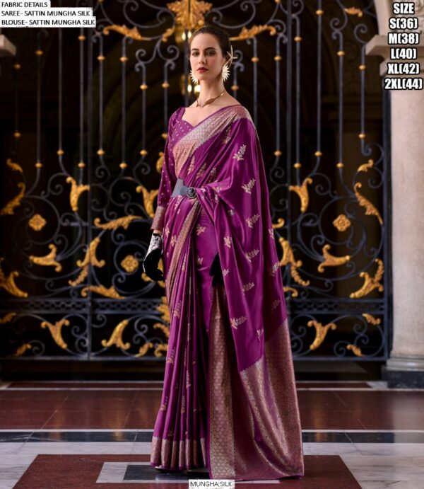 Feel Luxury In Every Occasions With Our Satin Mungha Silk Designer Woven Sarees