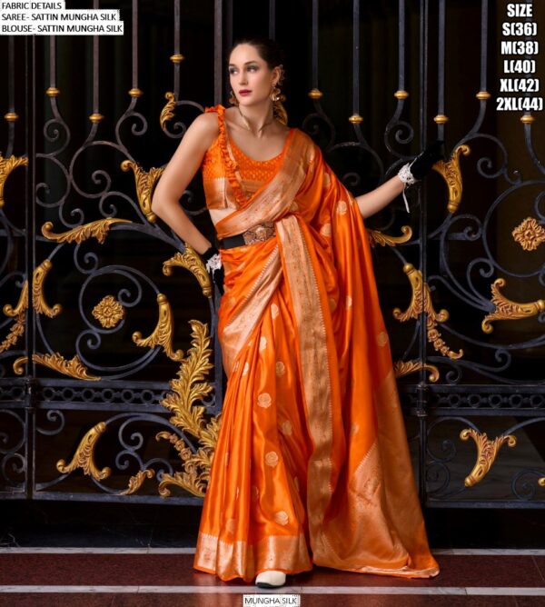 Feel Luxury In Every Occasions With Our Satin Mungha Silk Designer Woven Sarees