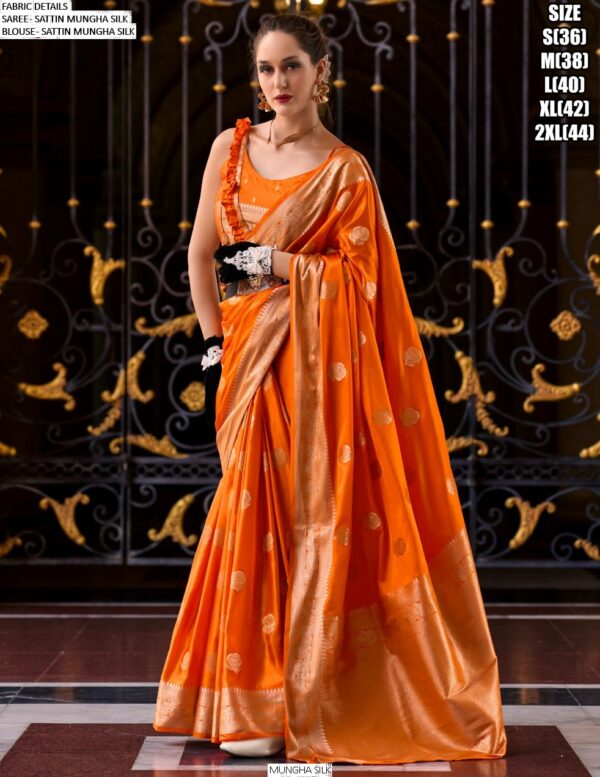 Feel Luxury In Every Occasions With Our Satin Mungha Silk Designer Woven Sarees