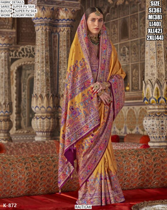 Traditional Indian Luxury Printed Festive Wear Super Silk Saree With Un-Stitched Blouse