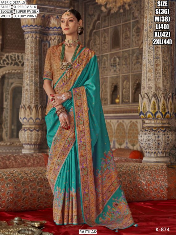 Traditional Indian Luxury Printed Festive Wear Super Silk Saree With Un-Stitched Blouse