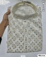Men's Premium Style Rayon Embroidery And Sequins Work Kurta With White Pyjama Pair