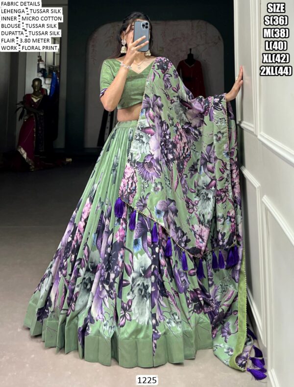 New Launching! Alluring Floral Printed Tussar Silk Festival Lehenga Choli Set