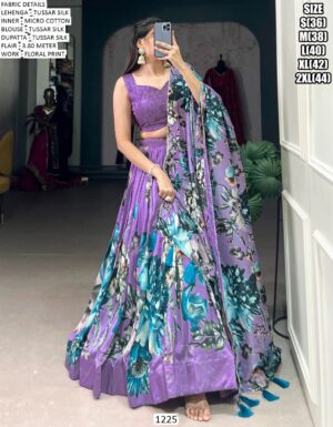 New Launching! Alluring Floral Printed Tussar Silk Festival Lehenga Choli Set
