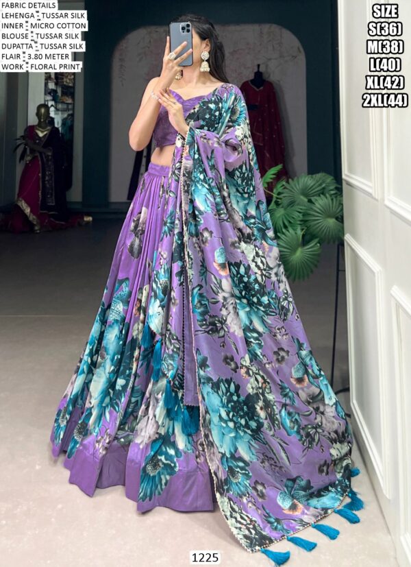 New Launching! Alluring Floral Printed Tussar Silk Festival Lehenga Choli Set