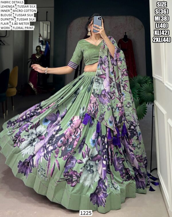 New Launching! Alluring Floral Printed Tussar Silk Festival Lehenga Choli Set