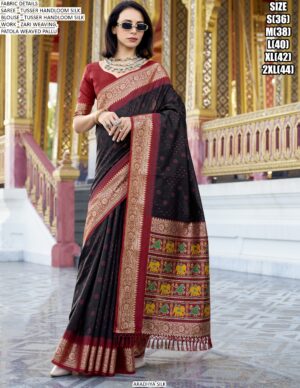 Indulge In Luxury With Our Zari Woven Handloom Tussar Silk Patola Sarees