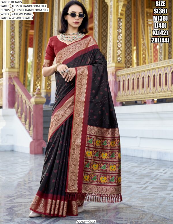 Indulge In Luxury With Our Zari Woven Handloom Tussar Silk Patola Sarees