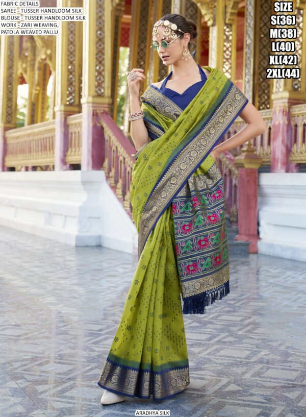 Indulge In Luxury With Our Zari Woven Handloom Tussar Silk Patola Sarees