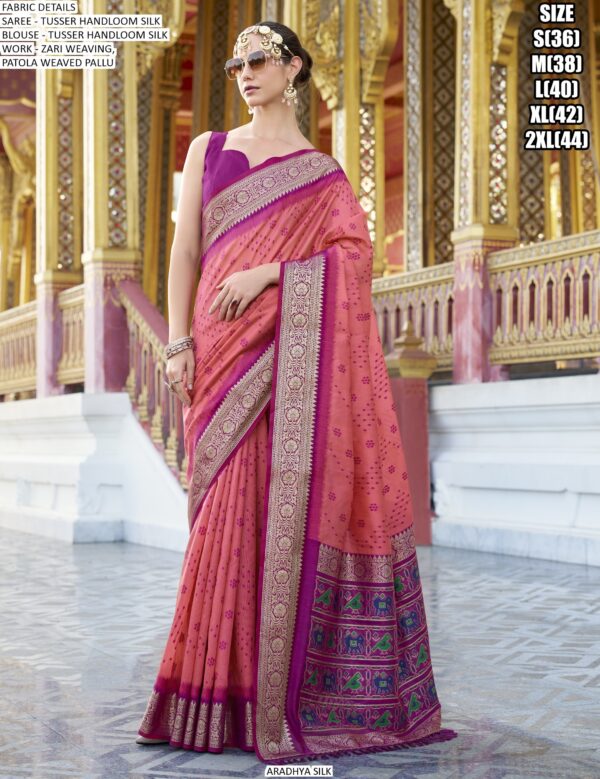 Indulge In Luxury With Our Zari Woven Handloom Tussar Silk Patola Sarees