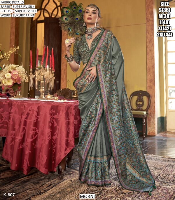 Buy Designer Super P.V Silk Luxury Printed Wedding Wear Un-Stitched Sarees