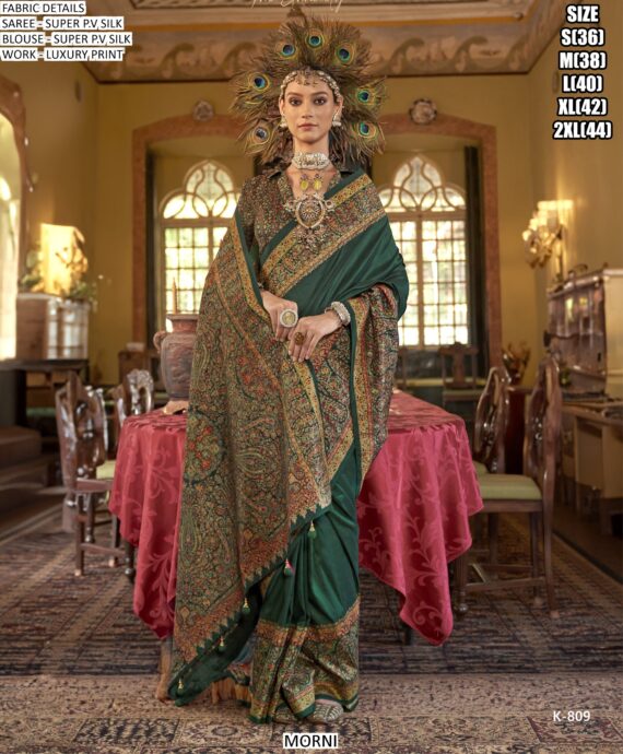 Buy Designer Super P.V Silk Luxury Printed Wedding Wear Un-Stitched Sarees