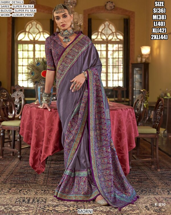 Buy Designer Super P.V Silk Luxury Printed Wedding Wear Un-Stitched Sarees