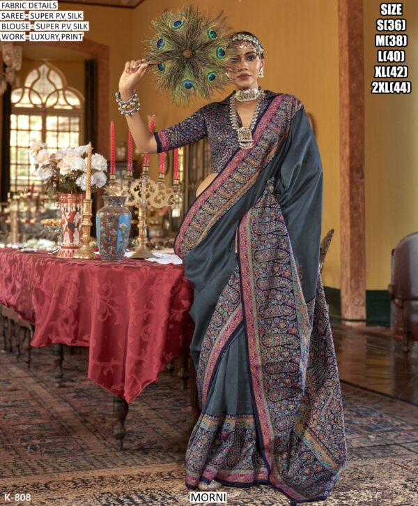 Buy Designer Super P.V Silk Luxury Printed Wedding Wear Un-Stitched Sarees