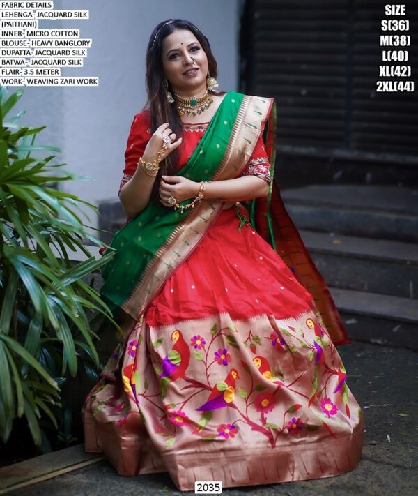 Incredible Zari Weaving Jacquard Silk Red Paithani Lehenga Choli